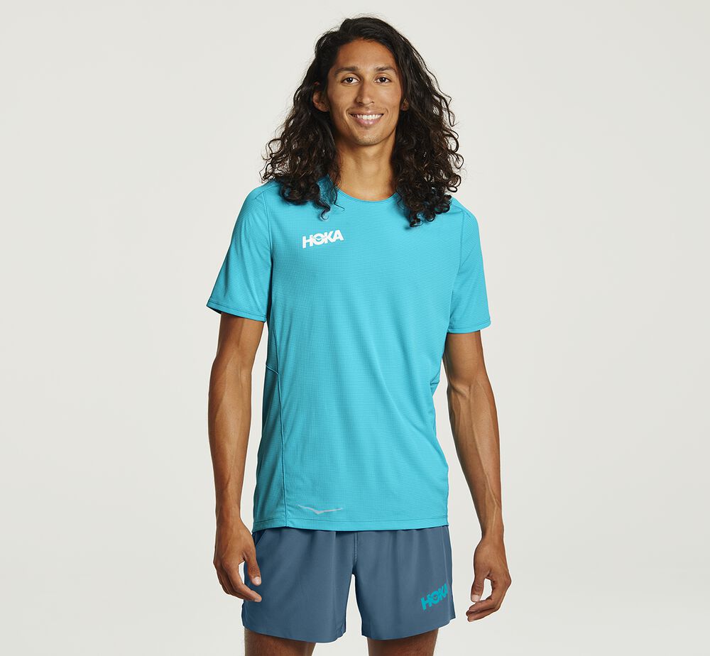 Hoka One One Performance T-Shirt Herr Turkos - SE-9865031